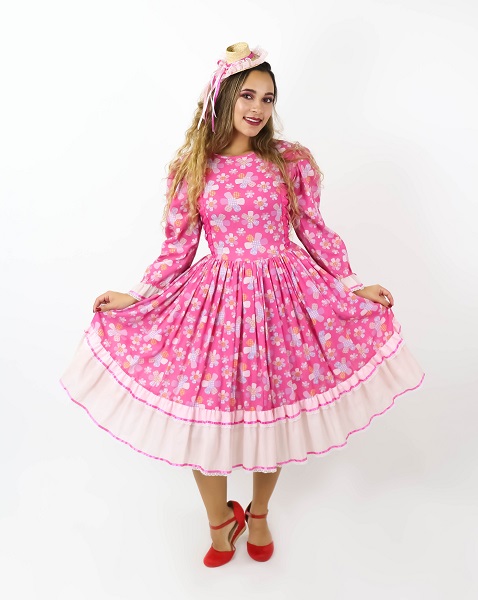 Festa Junina Vestido floral pink lil�s